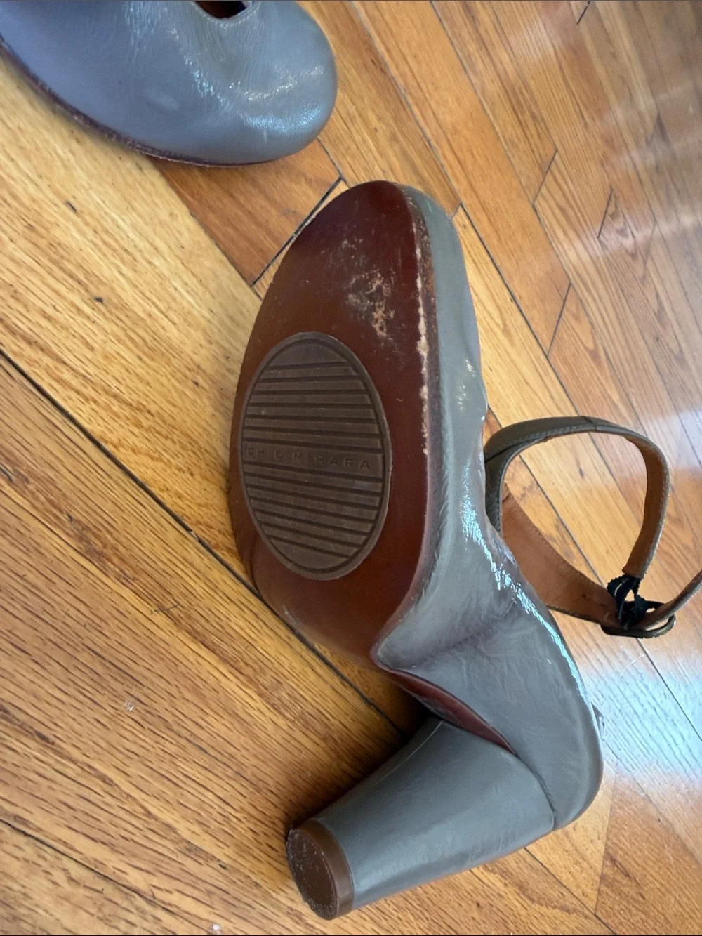 Chie Mihara Gray Leather Cutout Ankle Pumps
